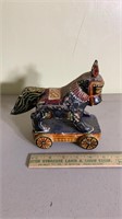 Early Oriental Wooden Horse On Cart
