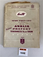 1953/- Ford Spare Parts List For The Anglia,