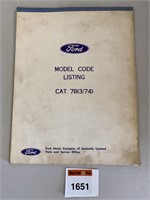 Ford Model Code Listings CAT. 78(3/74)