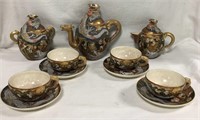 Signed Japanese Porcelain Dragon Tea Set