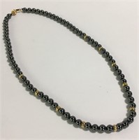 14k Gold And Hematite Beaded Necklace