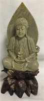 Oriental Hardstone Carved Sculpture Of Buddha