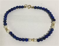 14k Gold, Blue Lapis & Pearl Bracelet