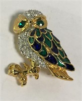 Rhinestone & Enameled Owl Pin