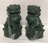 Pair Of Oriental Hardstone Carved Fudogs