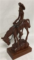 Wood Carved Figure Of Horse And Rider