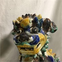 Pair Of Oriental Pottery Multicolor Fudog Figures