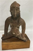 Redware Figure On Wooden Base