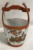 Signed Oriental Hand Painted Porcelain Basket
