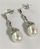 Pair Of Sterling Silver And Pearl Earrings