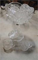 childs pressed glass pedestal punch bowl w/ 6 cup