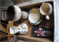 box of misc pottery & vases