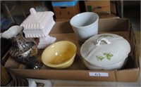 bxlt-buffalo china soap, yellow ware bowl, vase
