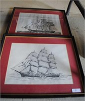 2 ship prints & frames