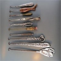 10 Antique Glove Hooks and Shoe Button Hooks,