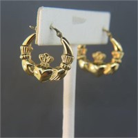 Irish Claddagh 14K Gold Earrings,