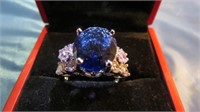 LADIES 925 STERLING TOPAZ & SAPPHIRE RING SIZE 10