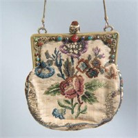 Antique Evening Bag Enameled Jeweled Frame,
