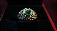 LADIES ROSE GOLD OVER 925 STER. EMERALD RING 61/2