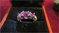 LADIES 925 STERLING RUBY RING SIZE 71/2