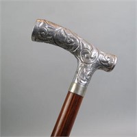Victorian Cane with Repousse Aluminum Handle,