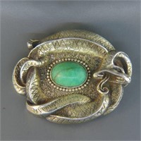 Victorian Sterling & Gemstone Brooch with Snake,