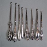 8 Sterling Silver Button Hooks,