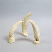 3 Carved Whales Teeth Figures of Penquins,
