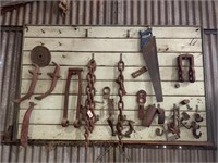 Board Lot Vintage Tools, Chains etc