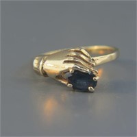 Sapphire 14K Gold Figural "Hand" Ring,