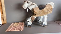 1930's Wooden Toy Horse w/ 1924 Newspaper