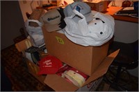 3 boxes of hats, caps & one whip