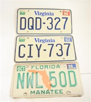 CAR LICENSE PLATES -(2) VIRGINIA & FLORIDA