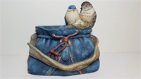 Denim Basket with Birds - Home Decor - Resin