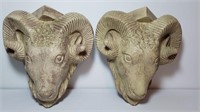 Pair of Ceramic Ram Heads - Wall Decor