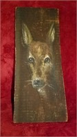 Vintage Deer Painting on Rustic Old Barn Wood