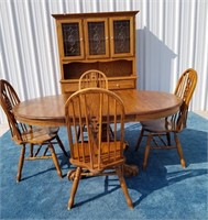 Solid Oak Wood Dining Table And China Cabinet Set