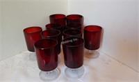 10 Pieces of Dark Red Pedestal Glasses - A