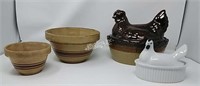 Millard Lister Nesting Hen & Ceramic Hen + Bowls -