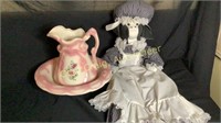 COW DOLL AND PITCHER AND BOWL SET