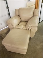 Cream leather chair with ottoman