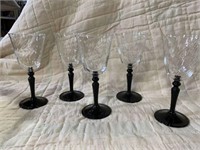 (5) WINE GLASSES WITH BLACK STEMS