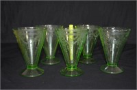 (5) GREEN DEPRESSION GLASS DESSERT GLASSES