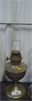 METAL BASE OIL LAMP WITH GLASS CHIMNEY