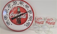 Coca-Cola Coke Thermometer & Glasses