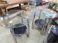 2 retro tables w/glass top 25"H x 26"dia (AS IS)