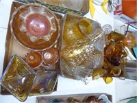 3 boxes Carnival glass & other