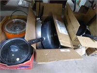 3 boxes pans &  slow cookers