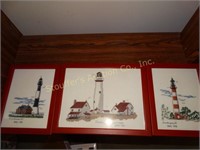 Framed cross stitch lighthouses