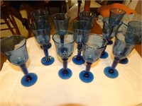 12 Blue stemware glasses 8"t